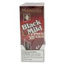 John Middleton Black & Mild Apple Cigars Pack, a box of flavored cigars with apple aroma and branding on the packaging John Middleton Black & Mild Apple Cigars Pack, a box of flavored cigars with apple aroma and branding on the packaging