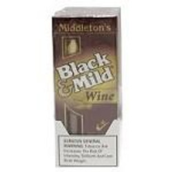 John Middleton Black & Mild Wine Cigars Pack, a box of wine-flavored cigars with black and gold packaging design