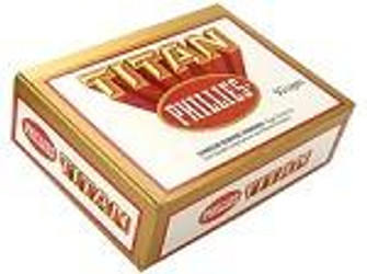 Altadis Phillies Titan Cigars Box, beige and brown cigar box with Titan logo and product details Altadis Phillies Titan Cigars Box, beige and brown cigar box with Titan logo and product details