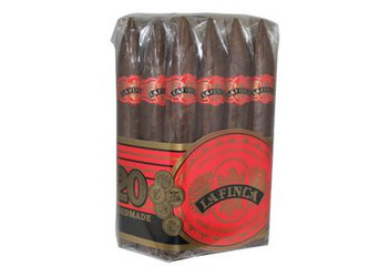 La Finca Cigars Figurado Torpedo 20 Ct. Bundle 6.75X54, packaged in a clear plastic bundle showing 20 handcrafted cigars with red and gold branding labels. La Finca Cigars Figurado Torpedo 20 Ct. Bundle 6.75X54, packaged in a clear plastic bundle showing 20 handcrafted cigars with red and gold branding labels.