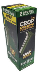 Crop Kingz Wraps, box of Crop Kingz Premium Organic Hemp Wraps featuring a green and black design with a hemp leaf graphic and the words 'Homegrown' and 'Made in USA'. Crop Kingz Wraps, box of Crop Kingz Premium Organic Hemp Wraps featuring a green and black design with a hemp leaf graphic and the words 'Homegrown' and 'Made in USA'.