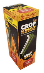 Crop Kingz Wraps, packaging of Crop Kingz Premium Organic Hemp Wraps Brass Monkey flavor showing two hemp wraps in green and white and promotional information. Crop Kingz Wraps, packaging of Crop Kingz Premium Organic Hemp Wraps Brass Monkey flavor showing two hemp wraps in green and white and promotional information.
