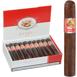 La Gloria Cubana Cigars Esteli Gigante 20 Ct Box 6.25x60, image of a box of premium cigars and a single cigar with colorful branding.