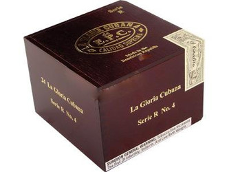 La Gloria Cubana Cigars Serie R No. 3 Natural (No Cello) 24 Ct. Box 4.50X56, image of a brown cigar box with gold and white branding and label details.