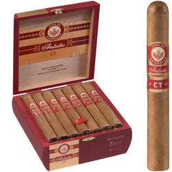 Joya De Nicaragua Cigars Antano Connecticut Toro 20 Ct. Box, featuring a wooden box open to reveal twenty cigars with brown wrappers and red and gold labels. Joya De Nicaragua Cigars Antano Connecticut Toro 20 Ct. Box, featuring a wooden box open to reveal twenty cigars with brown wrappers and red and gold labels.