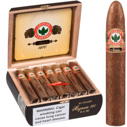 Joya De Nicaragua Cigars Antano 1970 Magnum 20 Ct. Box 6.00X60, open wooden cigar box with cigars inside and one cigar outside.