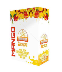 True Hemp Wraps Mango 25/2, packaging box featuring colorful mango fruit design and branding for organic hemp tobacco-free products. True Hemp Wraps Mango 25/2, packaging box featuring colorful mango fruit design and branding for organic hemp tobacco-free products.