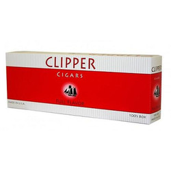 Global Tobacco Clipper Filtered Cigars Full Flavor, rectangular box with red and white design. Global Tobacco Clipper Filtered Cigars Full Flavor, rectangular box with red and white design.