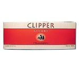Global Tobacco Clipper Filtered Cigars Strawberry, box of filtered cigars with red and white packaging design. Global Tobacco Clipper Filtered Cigars Strawberry, box of filtered cigars with red and white packaging design.