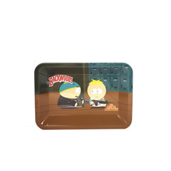 Backwoods South Park Mini Rolling Tray, colorful cartoon-style design featuring characters from South Park with the Backwoods logo.