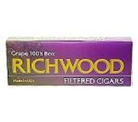 Tantus Tobacco Richwood Filtered Cigars Grape, colorful box of grape-flavored filtered cigars with packaging design