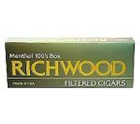 Tantus Tobacco Richwood Filtered Cigars Menthol, green and yellow box of menthol flavored filtered cigars Tantus Tobacco Richwood Filtered Cigars Menthol, green and yellow box of menthol flavored filtered cigars