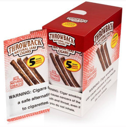 Throwback Natural Leaf Cigars Sweet Cigars 8 Packs of 5, product packaging with images of cigars and warning label.