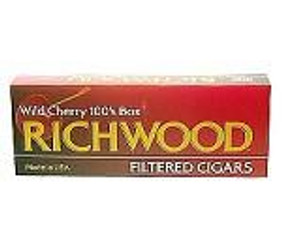Tantus Tobacco Richwood Filtered Cigars Wild Cherry, a pack of filtered cigars with wild cherry flavor in a red and black box. Tantus Tobacco Richwood Filtered Cigars Wild Cherry, a pack of filtered cigars with wild cherry flavor in a red and black box.