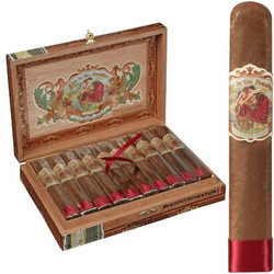 My Father Cigars Flor De Las Antillas By My Father Cigars Robusto 20 Ct. Box, wooden cigar box with decorative inside lid and cigars with colorful bands.