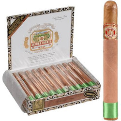 Arturo Fuente Cigars Double Chateau Fuente Natural 20 Ct. Box, opened cigar box containing twenty cigars with one cigar placed outside the box, featuring a brown wrapper and a green and red band.