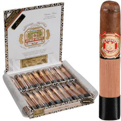 Arturo Fuente Cigars Chateau Fuente Sun Grown 20 Ct. Box, open cigar box showcasing sun-grown cigars with a single cigar standing beside the box.