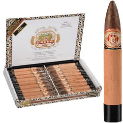 Arturo Fuente Cigars Chateau King B Rosado Sun Grown 18 Ct. Box, opened cigar box displaying cigars and one cigar standing upright, showcasing premium cigars in a gift box.