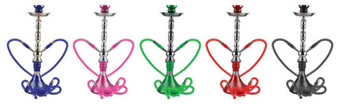 Zelda Premium Hookah Pipe - 20 inch, 2-Hose, colorful hookah pipes in blue, pink, green, red, and black with varying colors, versatile shisha accessory for smoking enjoyment. Zelda Premium Hookah Pipe - 20 inch, 2-Hose, colorful hookah pipes in blue, pink, green, red, and black with varying colors, versatile shisha accessory for smoking enjoyment.