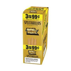 Trendsettah Inc Splitarillos Cigarillos 18K Gold, yellow and black packaging containing 30 pouches of 3 cigarillos each. Trendsettah Inc Splitarillos Cigarillos 18K Gold, yellow and black packaging containing 30 pouches of 3 cigarillos each.