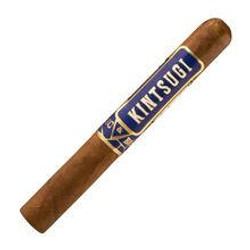 Alec Bradley Cigars Kintsugi Gordo 24Ct. Box, a close-up image of a single cigar with a gold and blue band featuring the Kintsugi logo and design.