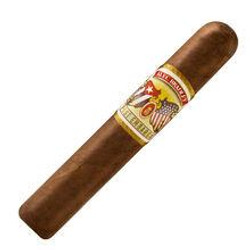 Alec Bradley Cigars Post Embargo Robusto 20 Ct. Box, close-up of a single cigar with a gold and red band, cylindrical shape, featuring a smooth brown wrapper. Alec Bradley Cigars Post Embargo Robusto 20 Ct. Box, close-up of a single cigar with a gold and red band, cylindrical shape, featuring a smooth brown wrapper.
