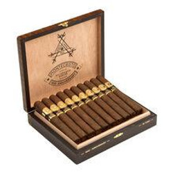 Montecristo Cigars 1935 Anniversary Nicaragua Toro 10 Ct. Box, open wooden cigar box displaying neatly arranged cigars with gold and brown bands.