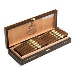 Montecristo Cigars 1935 Anniversary Nicaragua Demi 20Ct. Box, a wooden cigar box containing 20 premium cigars with gold bands, open to display the neatly arranged cigars inside.