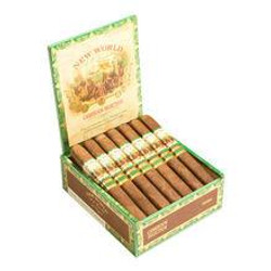 AJ Fernandez New World Cameroon by AJ Fernandez Cigars Toro 20Ct. Box, open cigar box displaying 20 cigars with green and gold branding, neatly arranged inside.