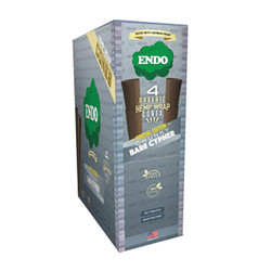 Endo Organic Hemp Wrap Cones Natural 4pk 15pc, image of a box containing four packs of organic hemp wrap cones for rolling cigarettes.