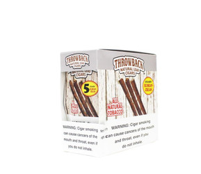 Throwback Natural Leaf Cigars Russian Cream 8 Packs of 5, product image showing a box of cigars with a rustic wooden background and warning label. Throwback Natural Leaf Cigars Russian Cream 8 Packs of 5, product image showing a box of cigars with a rustic wooden background and warning label.