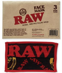RAW Face Mask 3PK, package of three unrefined rolling papers with a red and black face mask displayed below.