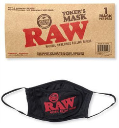 RAW Tokers Mask, black face mask with red RAW logo and text for smoking accessories.