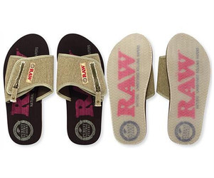 RAW Pocket Sandal 12PK Size 8-13, set of twelve beige and black sandals with adjustable straps and durable soles.