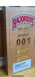 Altadis Backwoods Small Batch 001 (Gold Edition), a wooden box of cigars with gold accents and branding.