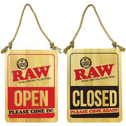 RAW Wood Sign Open Please Come In, rustic wooden signs with OPEN and CLOSED messages and rope hangers.