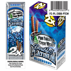 National Almond Honey Double Platinum Blunt Wraps Blueberry, image of blueberry flavored cigar wraps in a blue and silver package featuring the product name and branding with an illustration of the wraps. National Almond Honey Double Platinum Blunt Wraps Blueberry, image of blueberry flavored cigar wraps in a blue and silver package featuring the product name and branding with an illustration of the wraps.