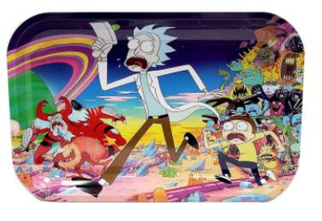 R & M Toons Small Rolling Tray, colorful cartoon design featuring Rick and Morty characters with vibrant background elements. R & M Toons Small Rolling Tray, colorful cartoon design featuring Rick and Morty characters with vibrant background elements.