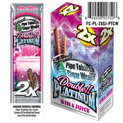 National Almond Honey Double Platinum Blunt Wraps Gin & Juice, package showing two cigar wraps and a flavored beverage drink. National Almond Honey Double Platinum Blunt Wraps Gin & Juice, package showing two cigar wraps and a flavored beverage drink.