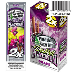 National Almond Honey Double Platinum Blunt Wraps Grape, image of a box and pack of grape-flavored pipe tobacco cigar wraps with purple and white packaging, featuring grape illustrations and product branding. National Almond Honey Double Platinum Blunt Wraps Grape, image of a box and pack of grape-flavored pipe tobacco cigar wraps with purple and white packaging, featuring grape illustrations and product branding.