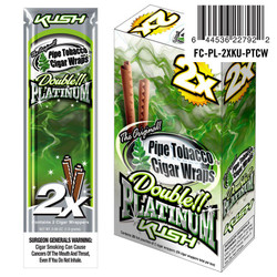 National Almond Honey Double Platinum Blunt Wraps Kush 25/2 Ct, image of green and white package with cigar wraps and branding. National Almond Honey Double Platinum Blunt Wraps Kush 25/2 Ct, image of green and white package with cigar wraps and branding.