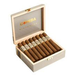 Cohiba Nicaragua N54 Cigars 16Ct. Box, open wooden box displaying 16 cigars neatly arranged with banded wrappers for premium smoking experience. Cohiba Nicaragua N54 Cigars 16Ct. Box, open wooden box displaying 16 cigars neatly arranged with banded wrappers for premium smoking experience.