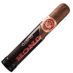 Punch Gusto Tubo Robusto Cigars EMS 20Ct. Box, close-up of a single cigar with black band and red and gold branding.