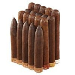 The Diesel 20 Cigars Collection Sampler, a display of 20 premium cigars with varying shades of brown and different sizes, arranged in a row for tasting and selection.