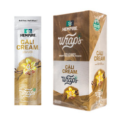 Hempire Wraps Cali Cream 15/4 Packs, image of the product packaging and individual pack showing the hemp wraps with a yellow orchid design.