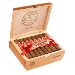 5 Vegas Classic Robusto Cigars 25Ct. Box, a wooden cigar box containing 25 Robusto cigars wrapped in red bands with the 5 Vegas logo, featuring an elegant interior design.