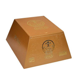 5 Vegas Gold Bullion Cigars 20Ct. Box, gold-colored cigar box with gold and black branding and embossed design on the surface.