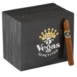 5 Vegas Shorts Cigarillos 5/10 Packs, black box with gold crown logo and one cigarillo cigar next to it.