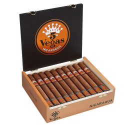 5 Vegas Nicaragua Corona Limited Edition Cigars 20Ct. Box, a wooden box containing 20 cigars with a black and orange logo on the lid.
