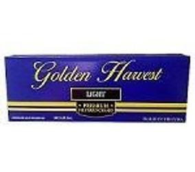 Rouseco Golden Harvest Filtered Cigars Light, blue and gold packaging box with product name and details Rouseco Golden Harvest Filtered Cigars Light, blue and gold packaging box with product name and details